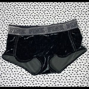 VS PINK black velvet logo boyshort shortie XS